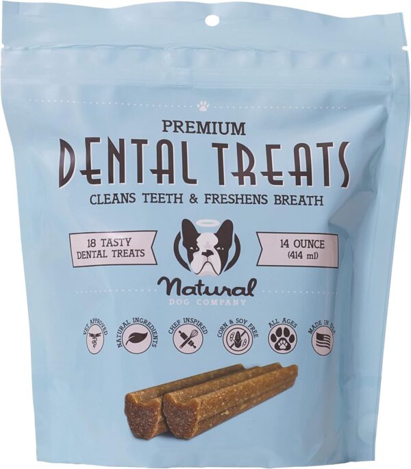 Natural Dog Company Premium Dog Dental Chews, Natural Dental Sticks to Clean Teeth and Freshen Breath, Helps Control Plaque and Tartar Treats for All Breeds and Sizes, Made in USA, 18 Count